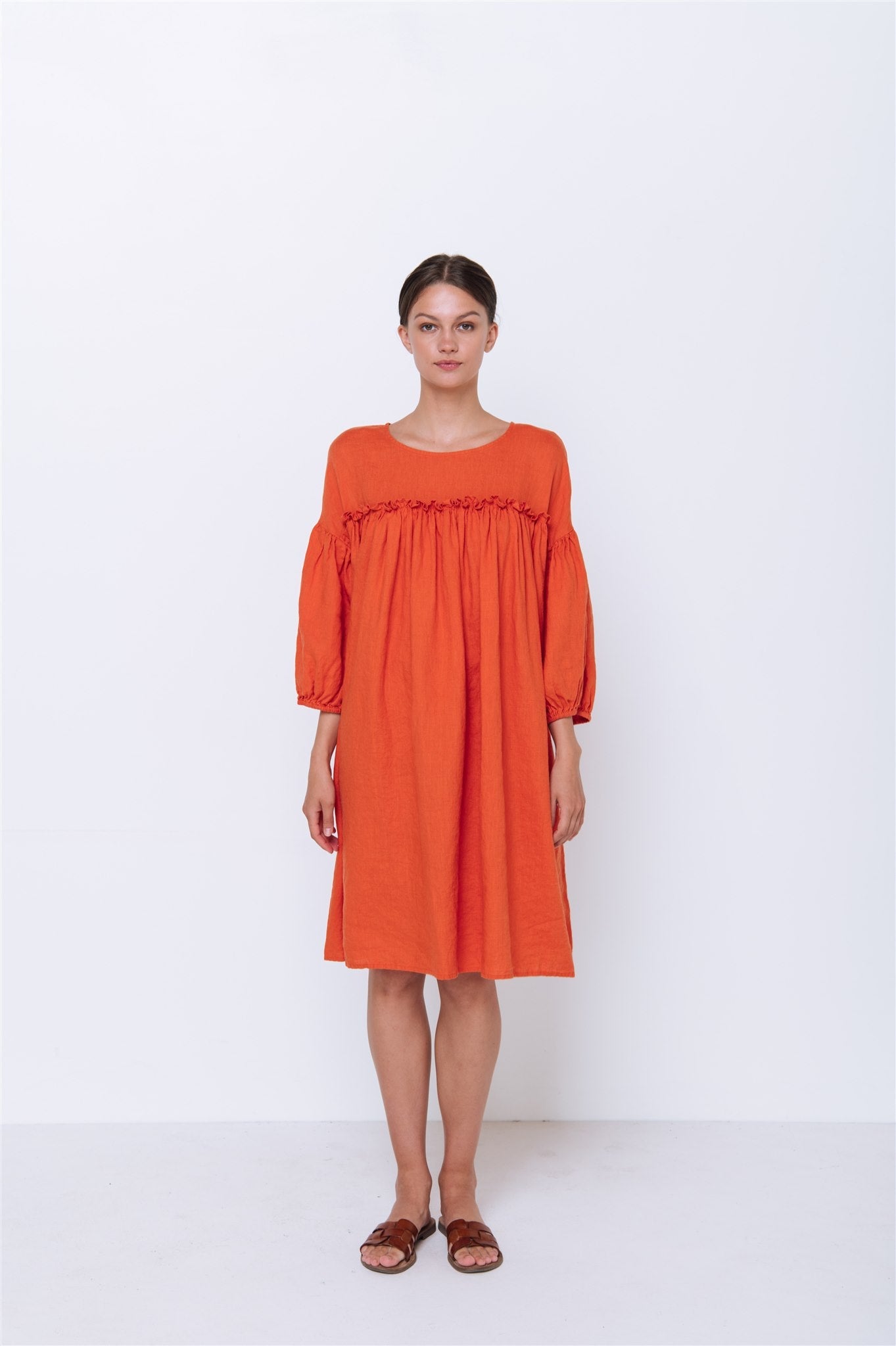 POPPY puff sleeves dress white - MOO Linen Shop