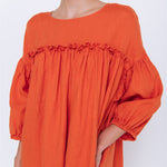 POPPY puff sleeves dress white - MOO Linen Shop