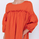 POPPY puff sleeves dress white - MOO Linen Shop