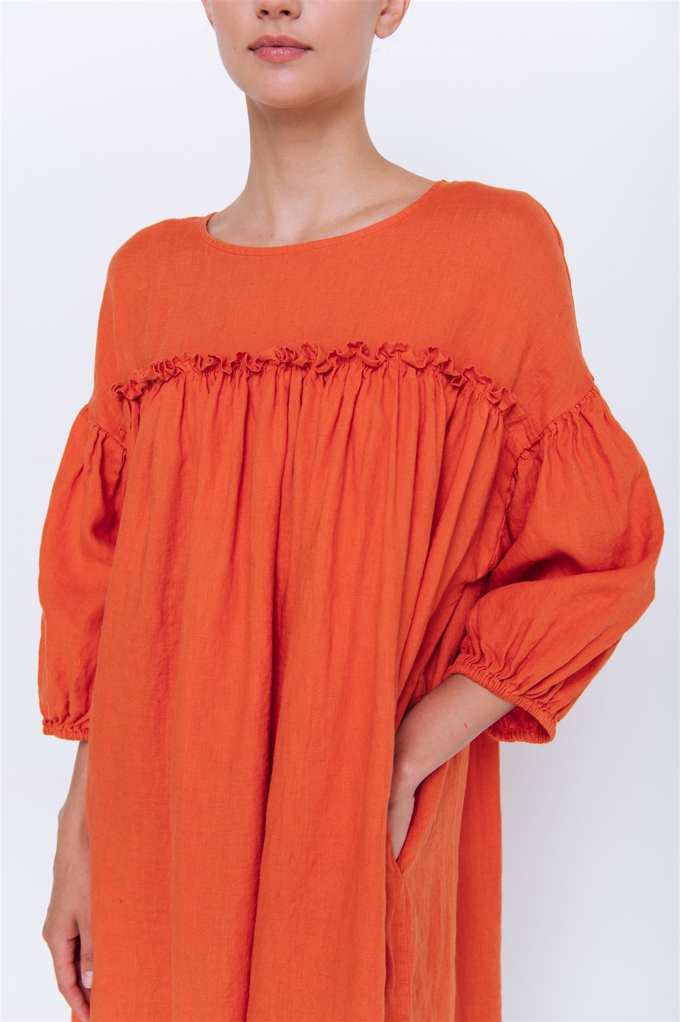 POPPY puff sleeves dress white - MOO Linen Shop