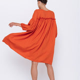 POPPY puff sleeves dress white - MOO Linen Shop