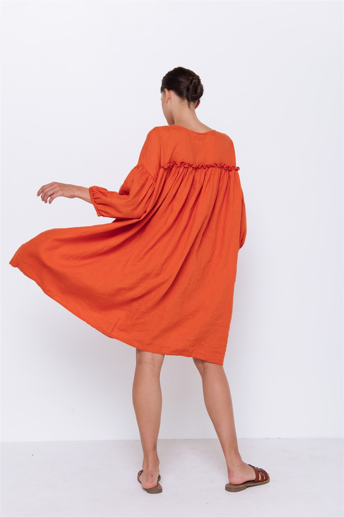 POPPY puff sleeves dress white - MOO Linen Shop