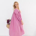 POPPY puff sleeves midi dress white - MOO Linen Shop