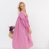 POPPY puff sleeves midi dress white - MOO Linen Shop