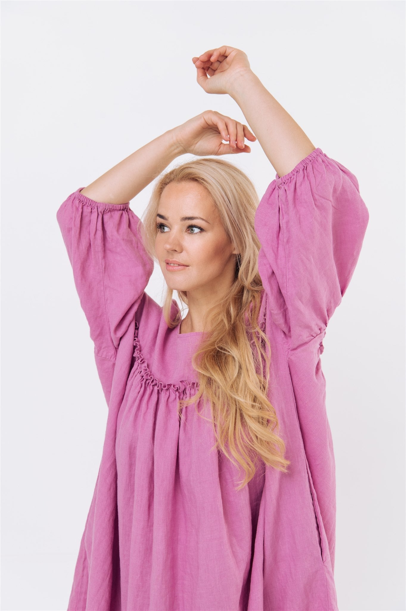 POPPY puff sleeves midi dress white - MOO Linen Shop