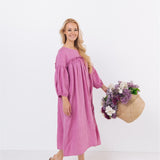 POPPY puff sleeves midi dress white - MOO Linen Shop