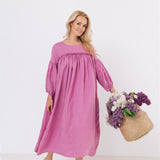 POPPY puff sleeves midi dress white - MOO Linen Shop