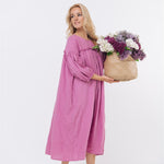 POPPY puff sleeves midi dress white - MOO Linen Shop