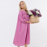 POPPY puff sleeves midi dress white - MOO Linen Shop