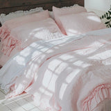 POWDER PINK rustic style duvet cover set white - MOO Linen Shop