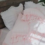 POWDER PINK rustic style duvet cover set white - MOO Linen Shop