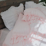 POWDER PINK rustic style duvet cover set white - MOO Linen Shop