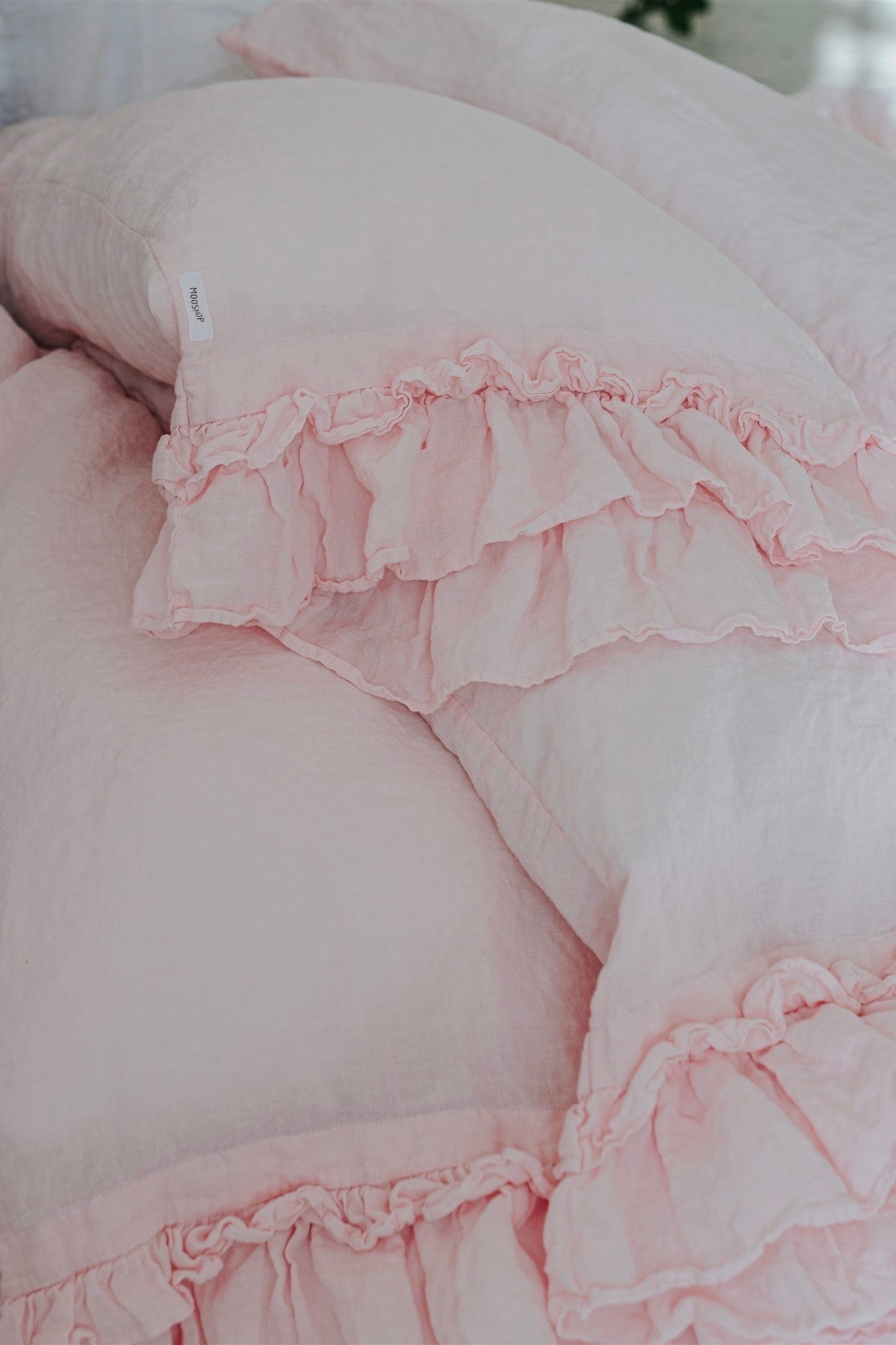 POWDER PINK rustic style duvet cover set white - MOO Linen Shop