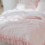POWDER PINK rustic style duvet cover set white - MOO Linen Shop