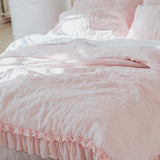 POWDER PINK rustic style duvet cover set white - MOO Linen Shop