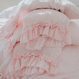 POWDER PINK rustic style duvet cover set white - MOO Linen Shop