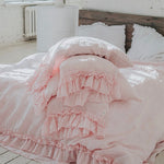 POWDER PINK rustic style duvet cover set white - MOO Linen Shop