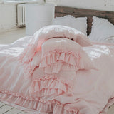 POWDER PINK rustic style duvet cover set white - MOO Linen Shop