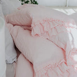 POWDER PINK rustic style duvet cover set white - MOO Linen Shop