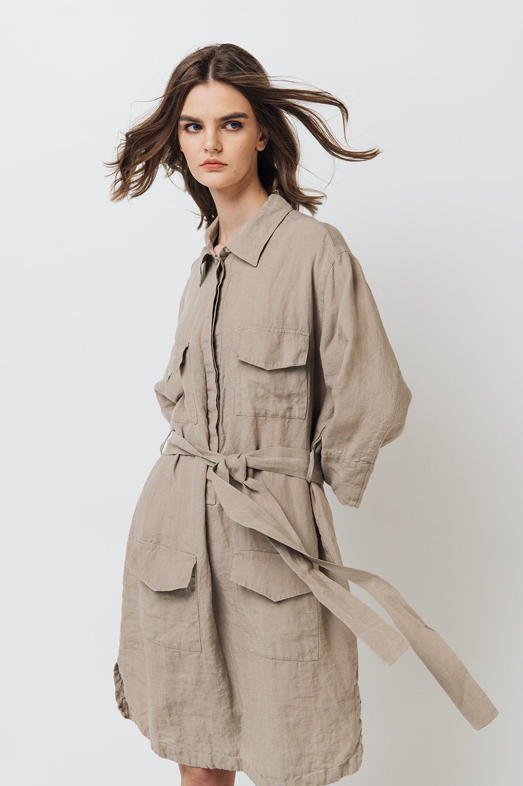 PUERTO shirt dress cream - MOO Linen Shop