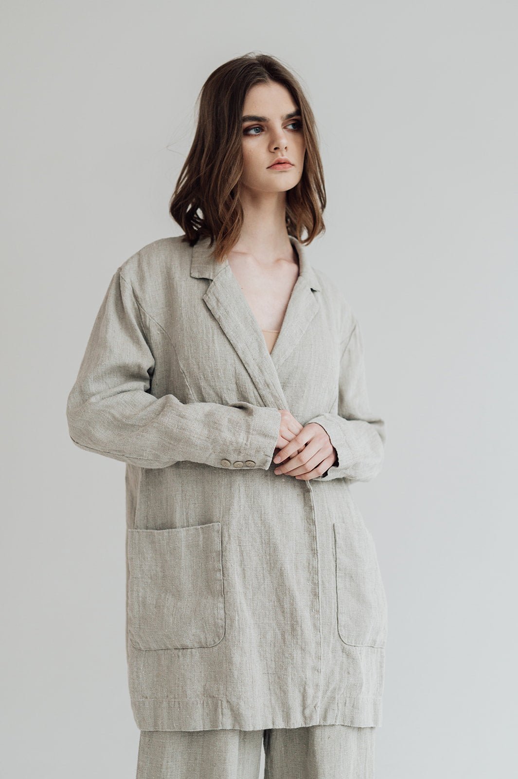 RAW double breasted jacket antique white heavy linen - MOO Linen Shop