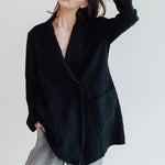 RAW double breasted jacket antique white heavy linen - MOO Linen Shop