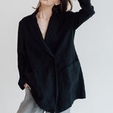 RAW double breasted jacket antique white heavy linen - MOO Linen Shop