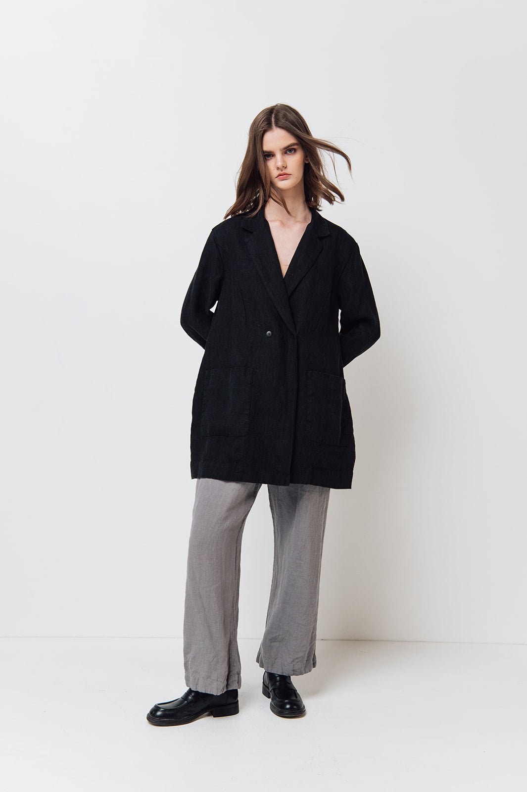 RAW double breasted jacket antique white heavy linen - MOO Linen Shop