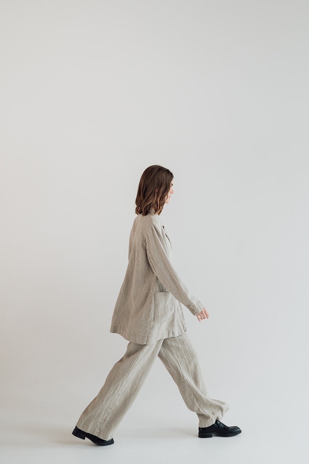 RAW double breasted jacket antique white heavy linen - MOO Linen Shop