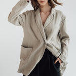 RAW double breasted jacket antique white heavy linen - MOO Linen Shop