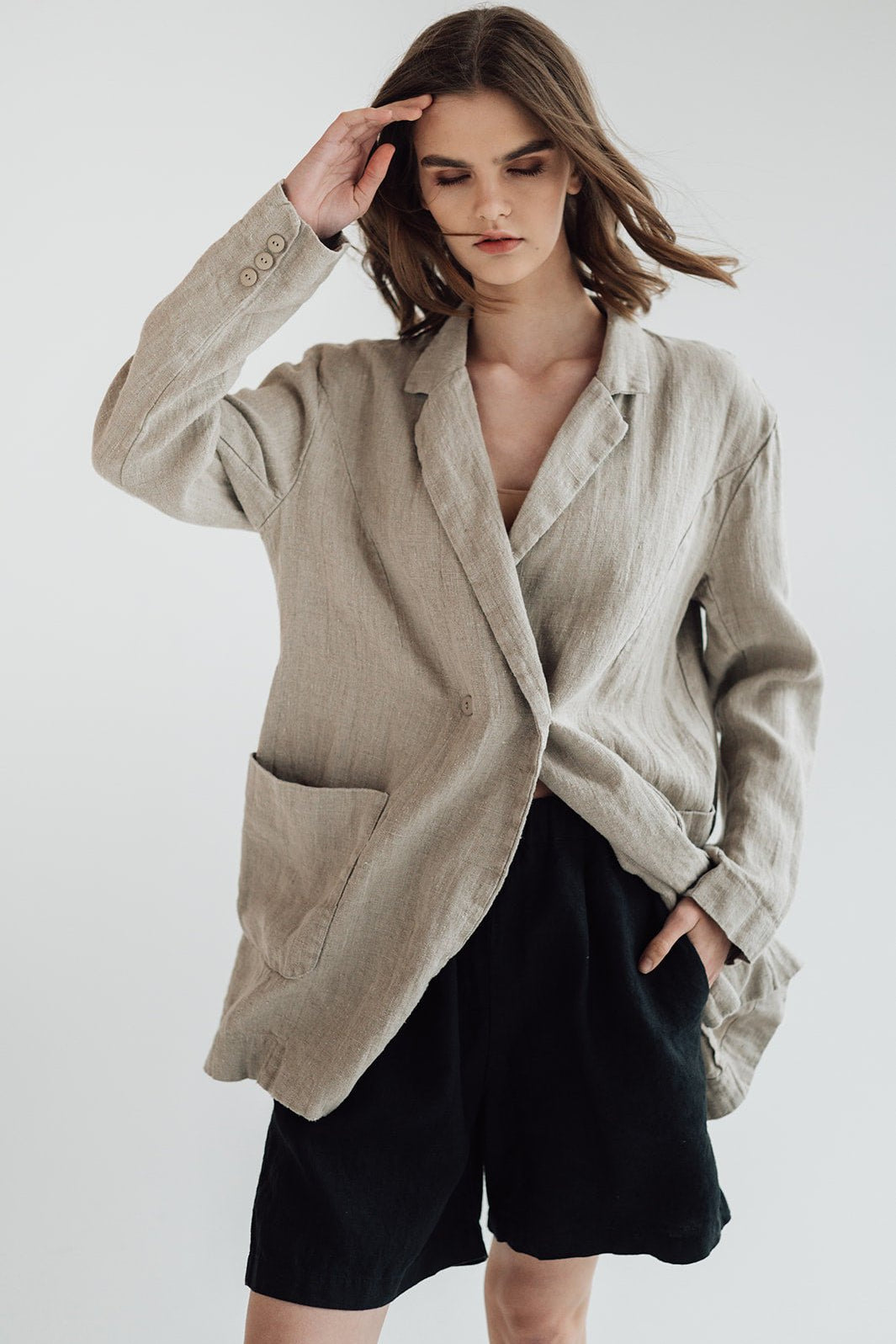 RAW double breasted jacket antique white heavy linen - MOO Linen Shop