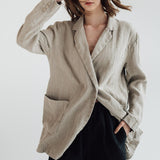 RAW double breasted jacket antique white heavy linen - MOO Linen Shop