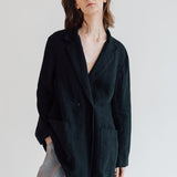 RAW double breasted jacket antique white heavy linen - MOO Linen Shop