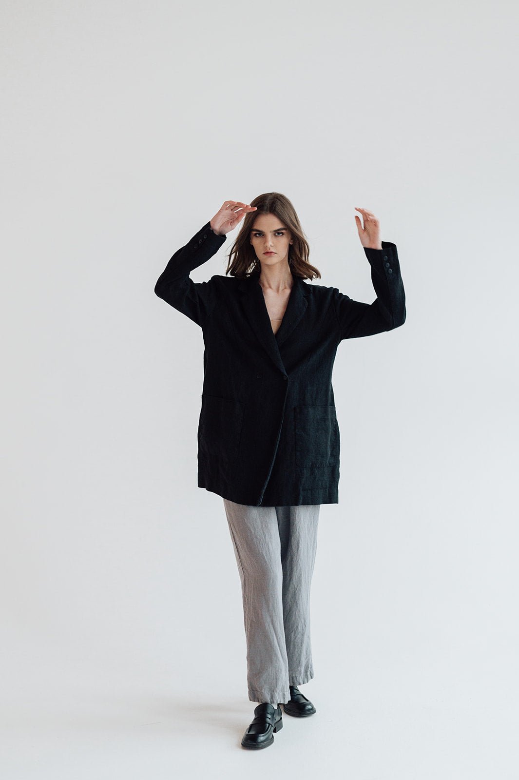 RAW double breasted jacket antique white heavy linen - MOO Linen Shop