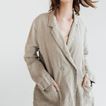 RAW double breasted jacket antique white heavy linen - MOO Linen Shop