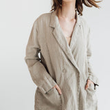 RAW double breasted jacket antique white heavy linen - MOO Linen Shop