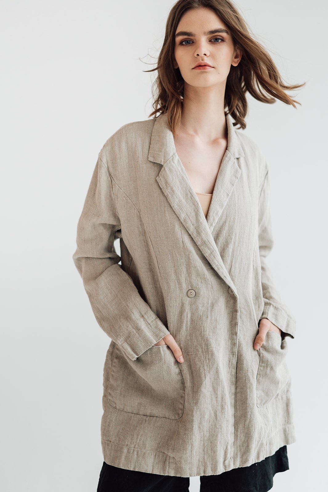 RAW double breasted jacket antique white heavy linen - MOO Linen Shop