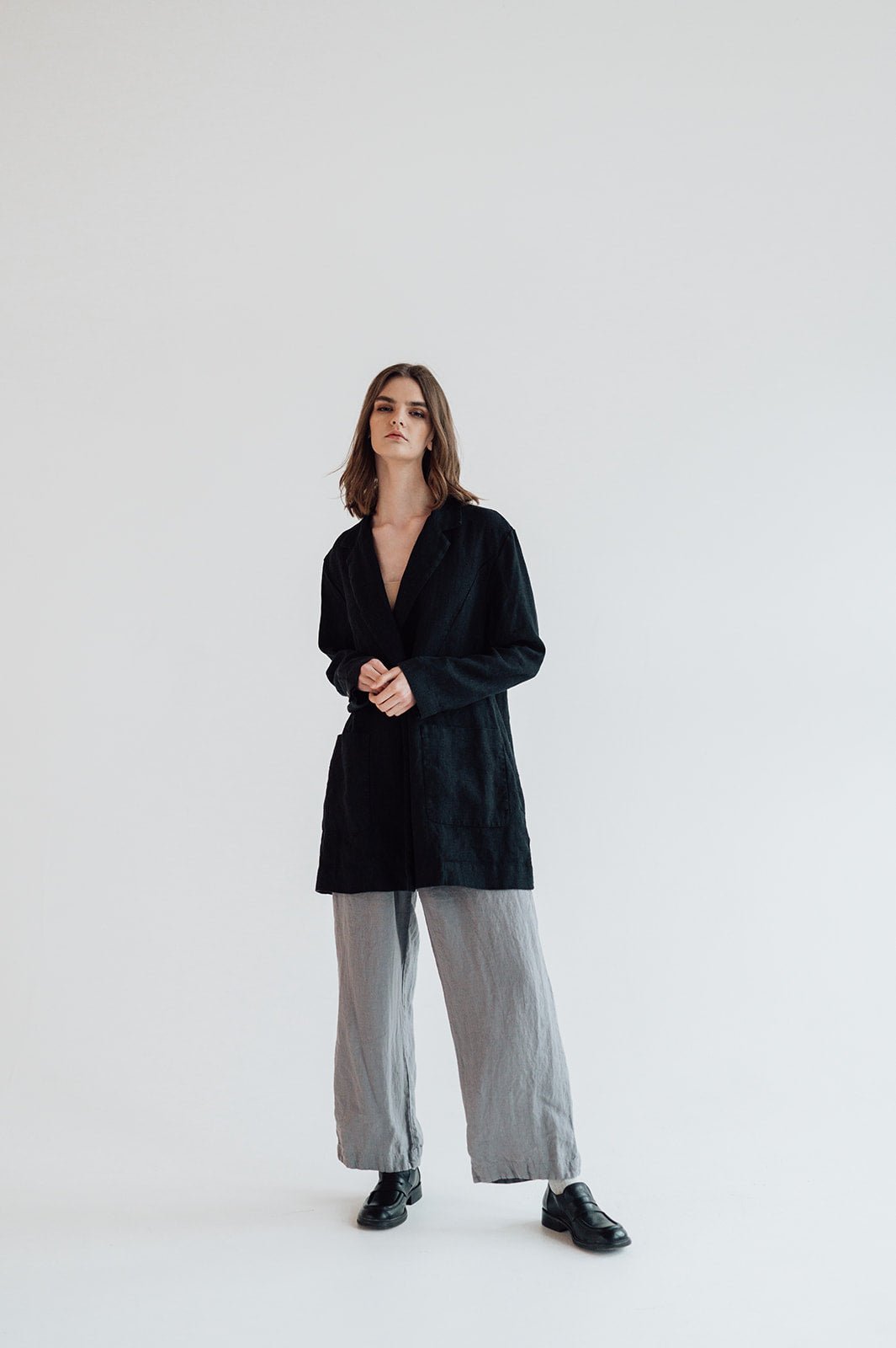 RAW double breasted jacket antique white heavy linen - MOO Linen Shop