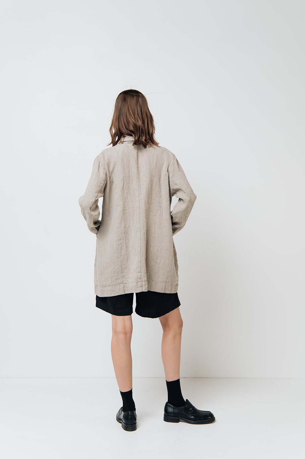 RAW double breasted jacket antique white heavy linen - MOO Linen Shop