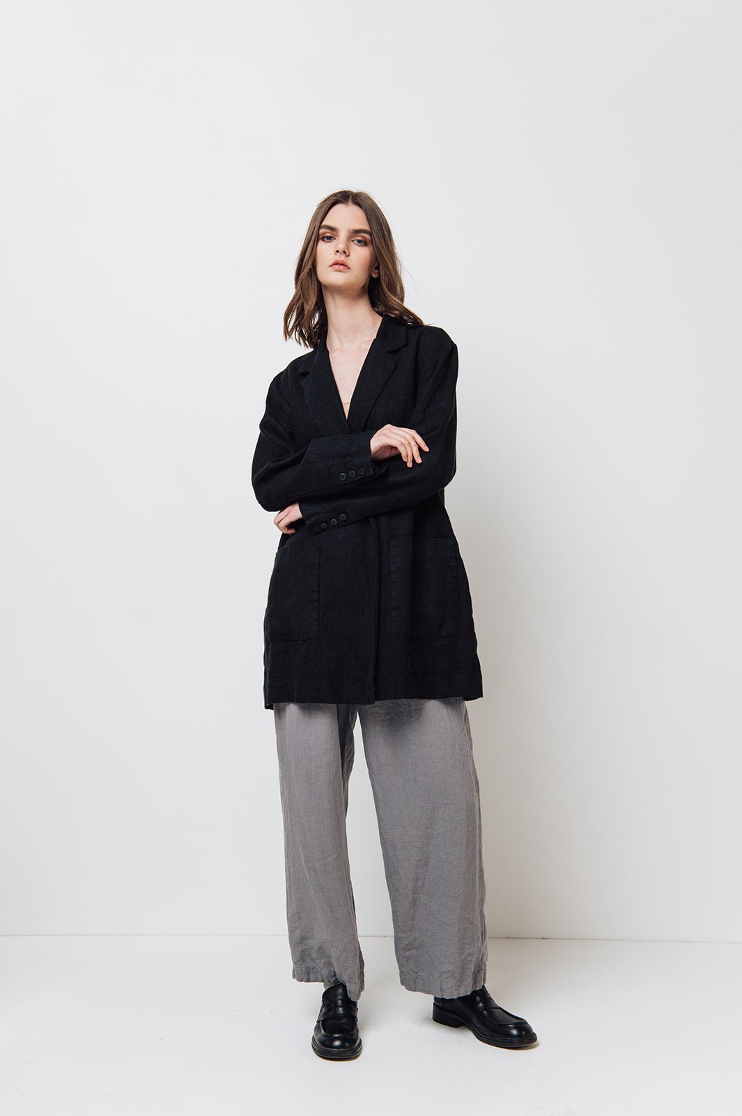 RAW double breasted jacket antique white heavy linen - MOO Linen Shop