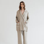 RAW double breasted jacket antique white heavy linen - MOO Linen Shop