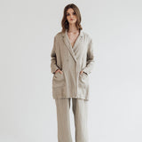 RAW double breasted jacket antique white heavy linen - MOO Linen Shop