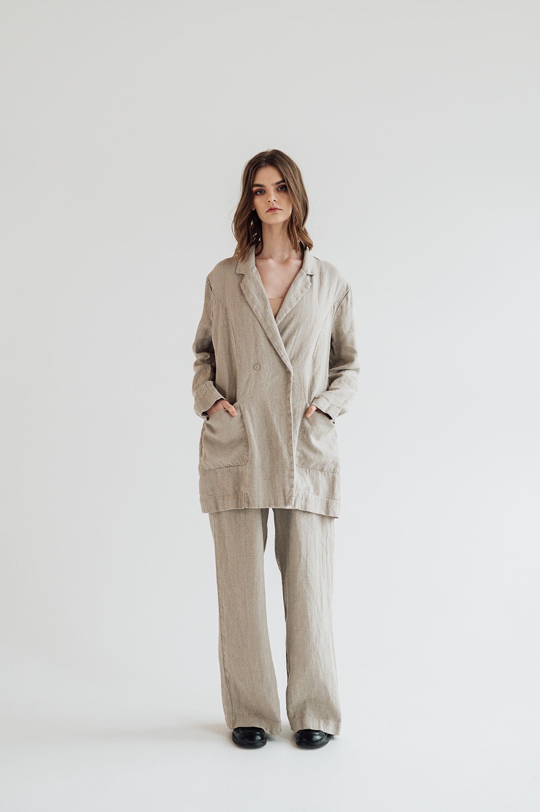 RAW double breasted jacket antique white heavy linen - MOO Linen Shop