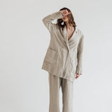 RAW double breasted jacket antique white heavy linen - MOO Linen Shop