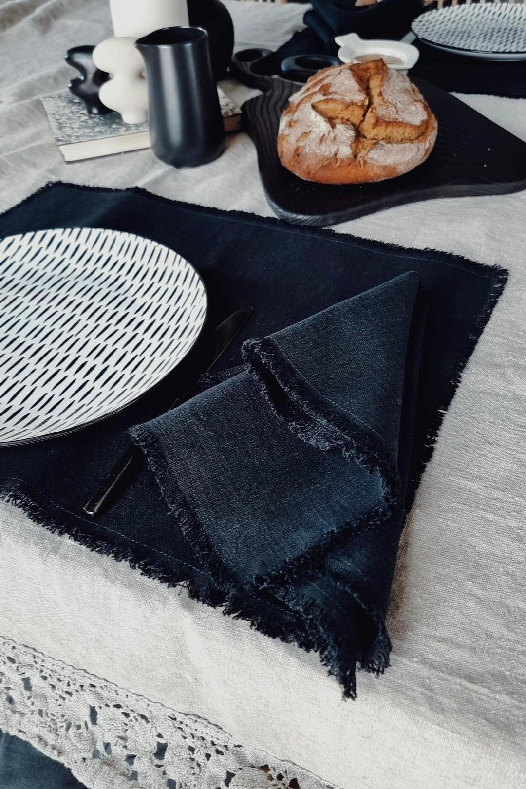 RAW edge placemats antique white heavy linen - MOO Linen Shop