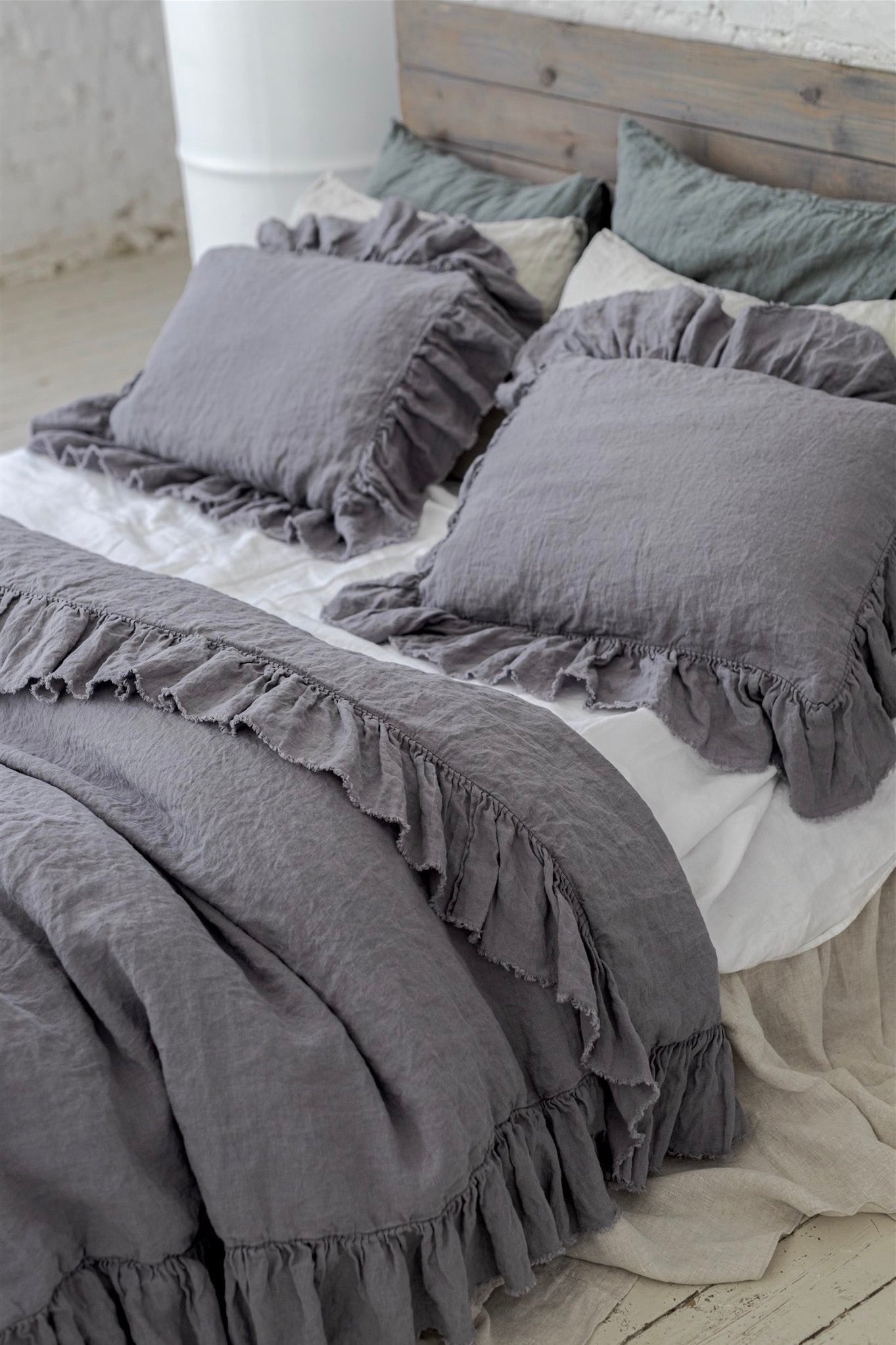 RAW EDGE washed linen duvet cover set grey - MOO Linen Shop
