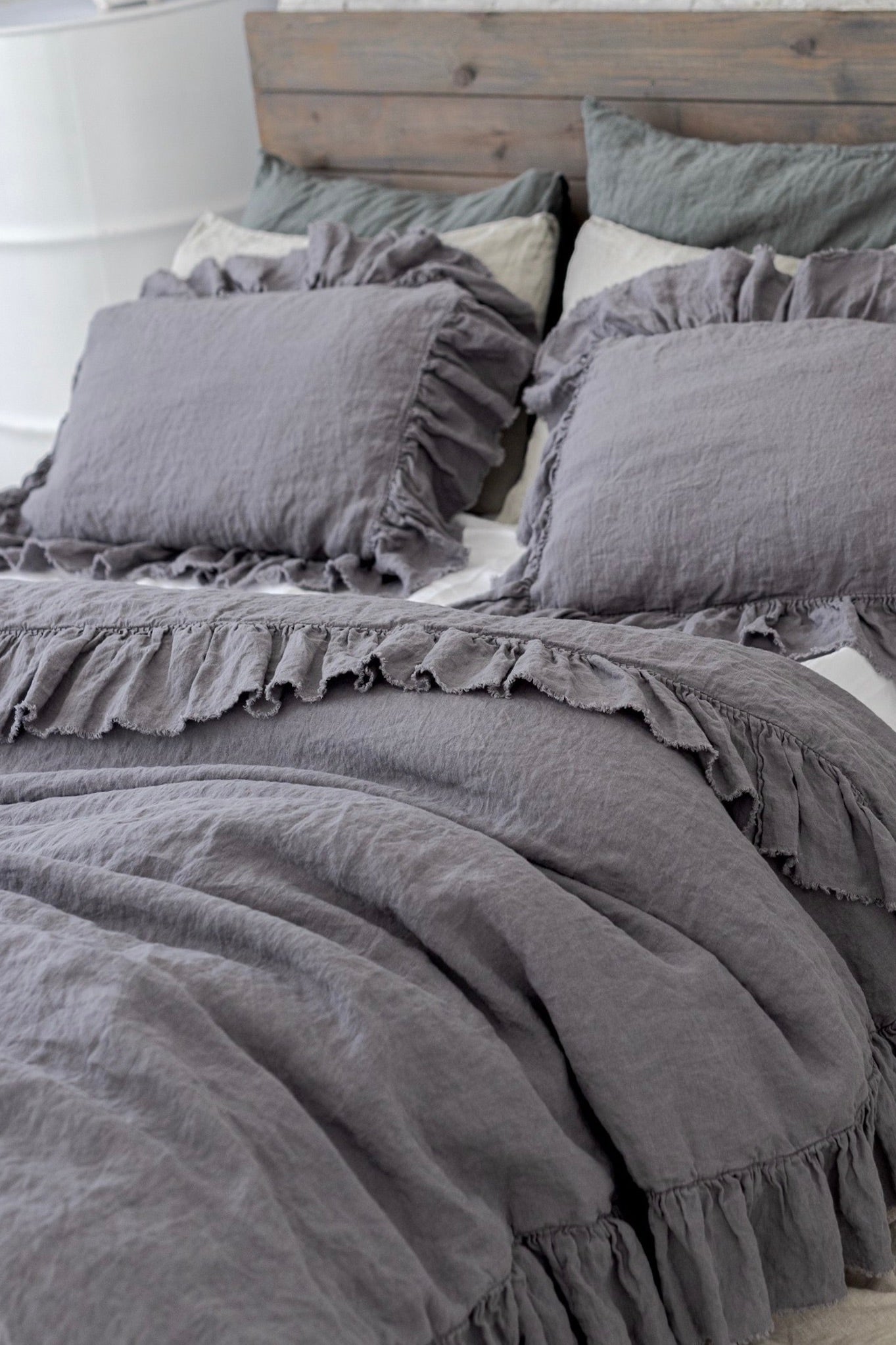 RAW EDGE washed linen duvet cover set grey - MOO Linen Shop