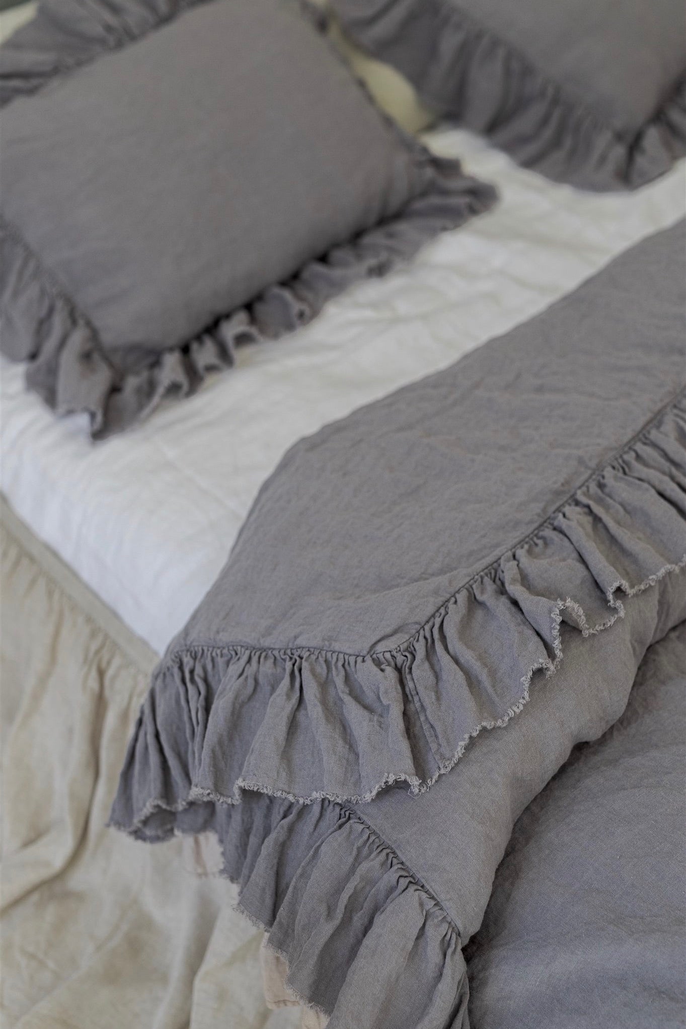 RAW EDGE washed linen duvet cover set grey - MOO Linen Shop