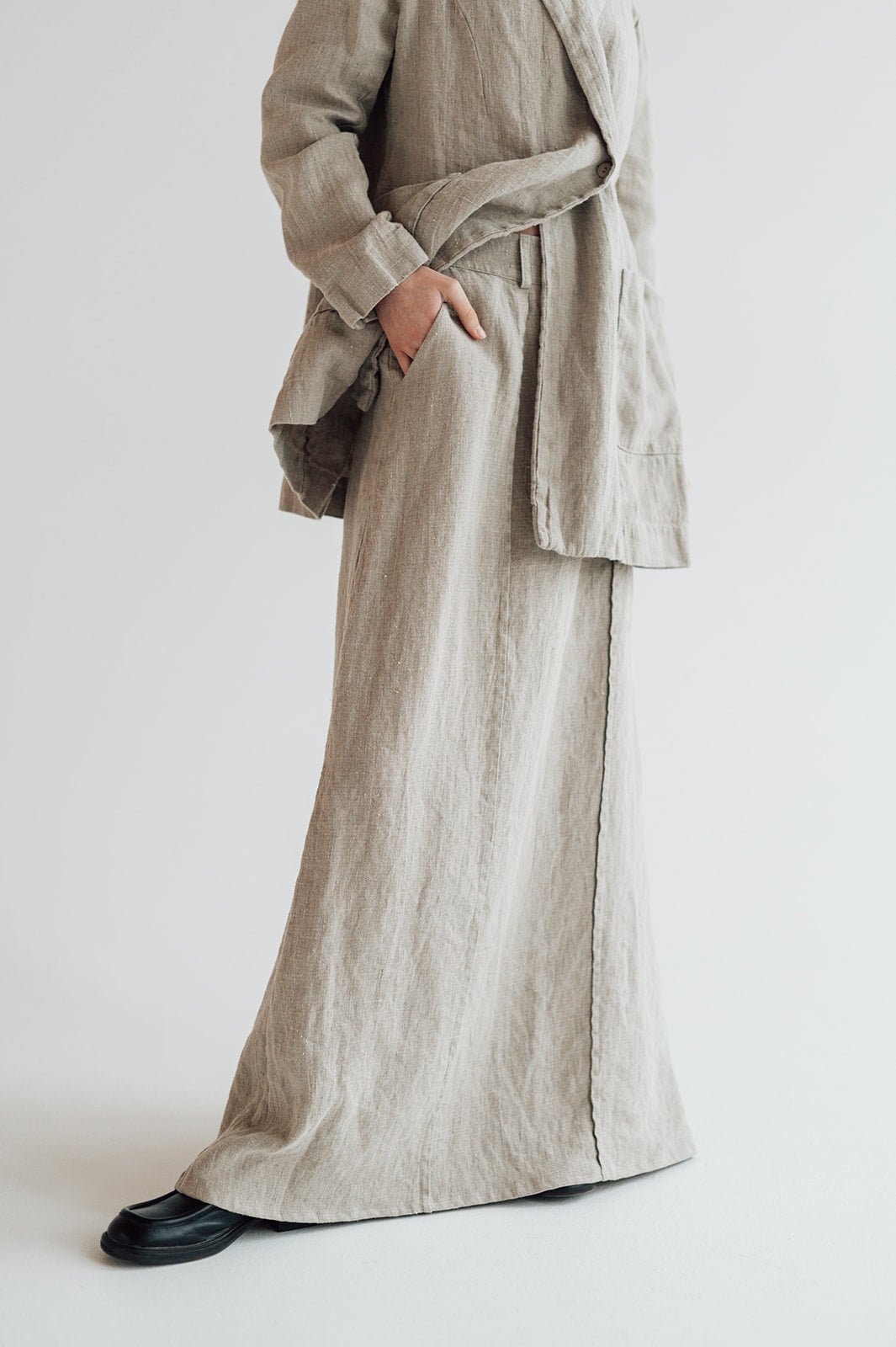 RAW linen maxi skirt antique white heavy linen - MOO Linen Shop
