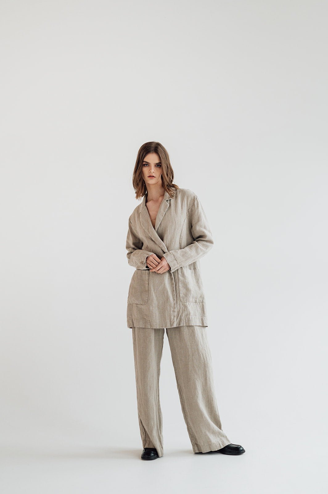 RAW straight cut linen trousers antique white heavy linen - MOO Linen Shop